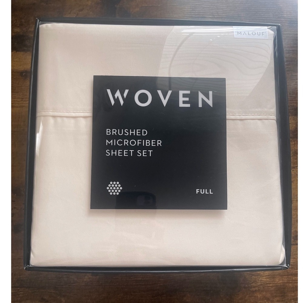 New in Box Malouf Woven Brushed Microfiber Sheet Set Full Cream 4 Pc Retail $70